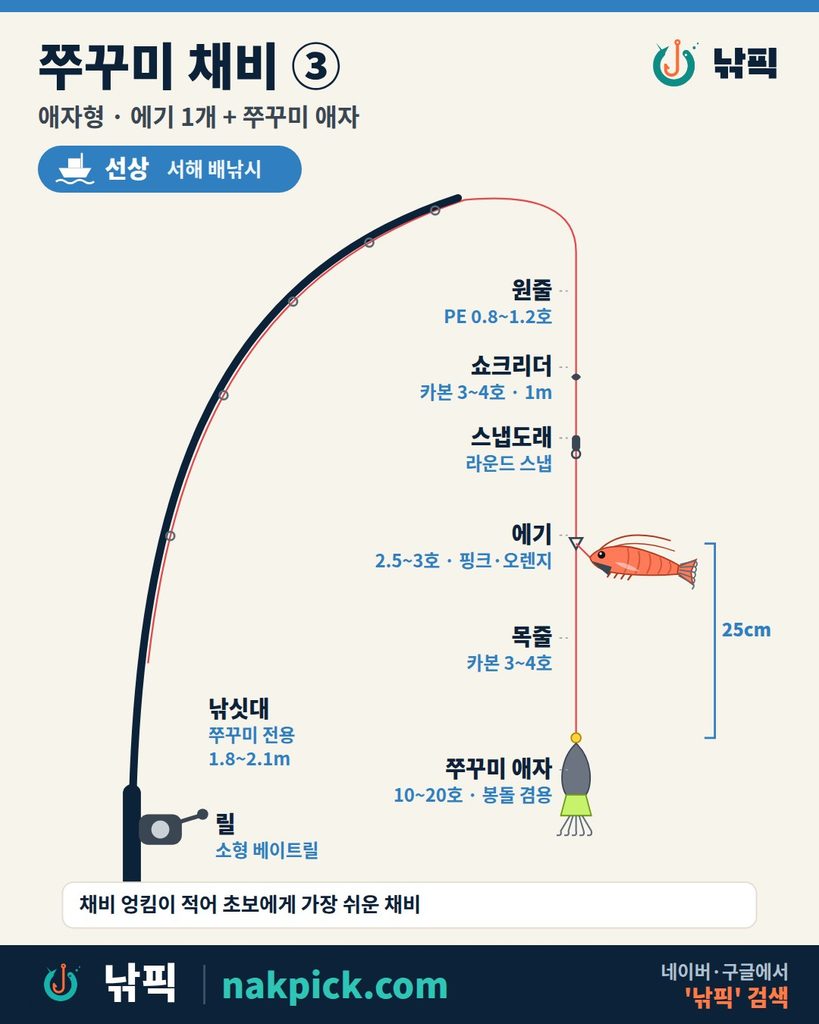 쭈꾸미 채비 애자형, 에기 1개와 쭈꾸미 애자를 단 선상 채비 그림